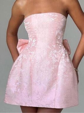 BabyBoo Strapless Pink Floral Jacquard Party Dress